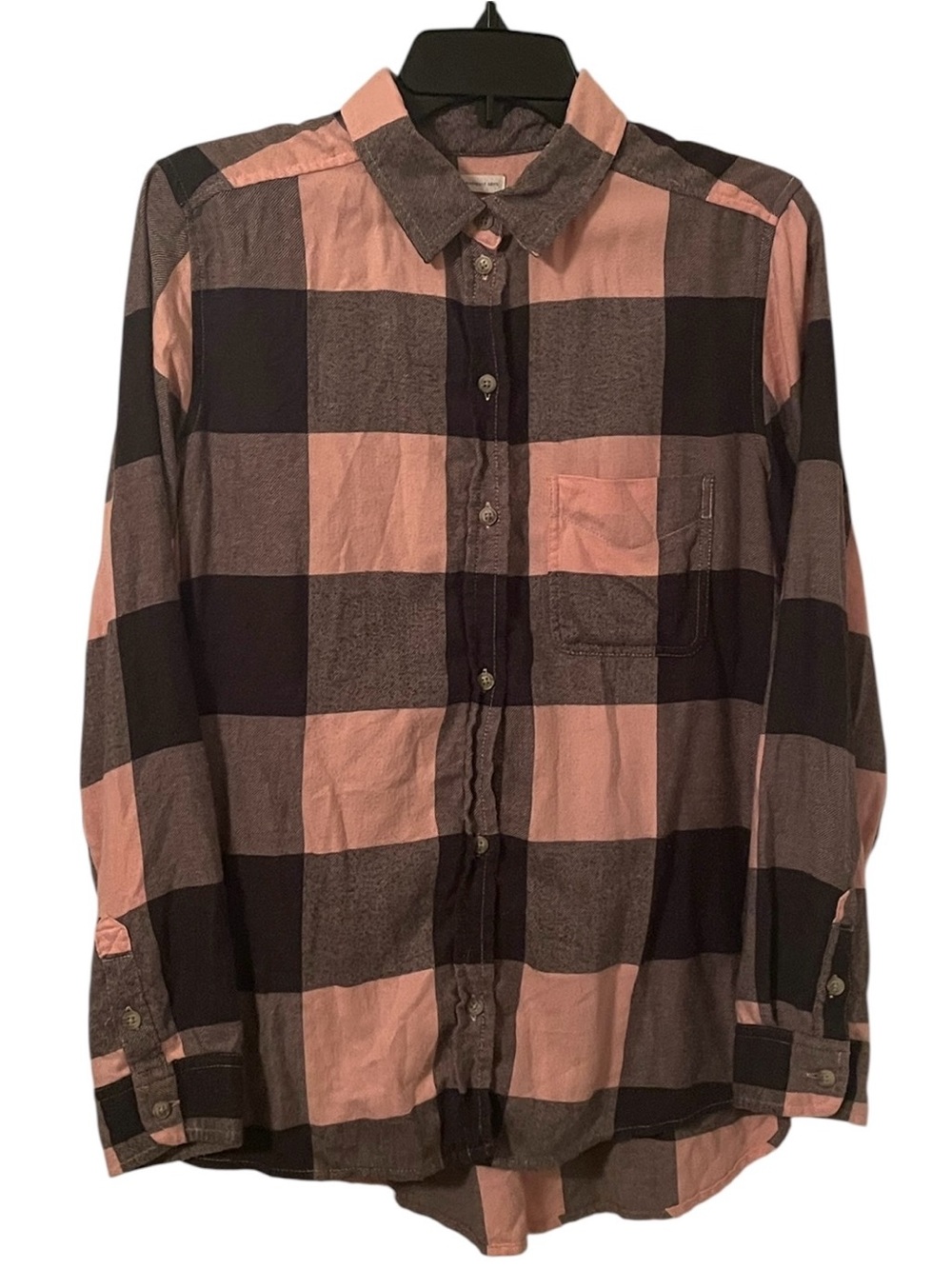 American Eagle Women's Black Pink Plaid Button Down Flannel Shirt Top Size M